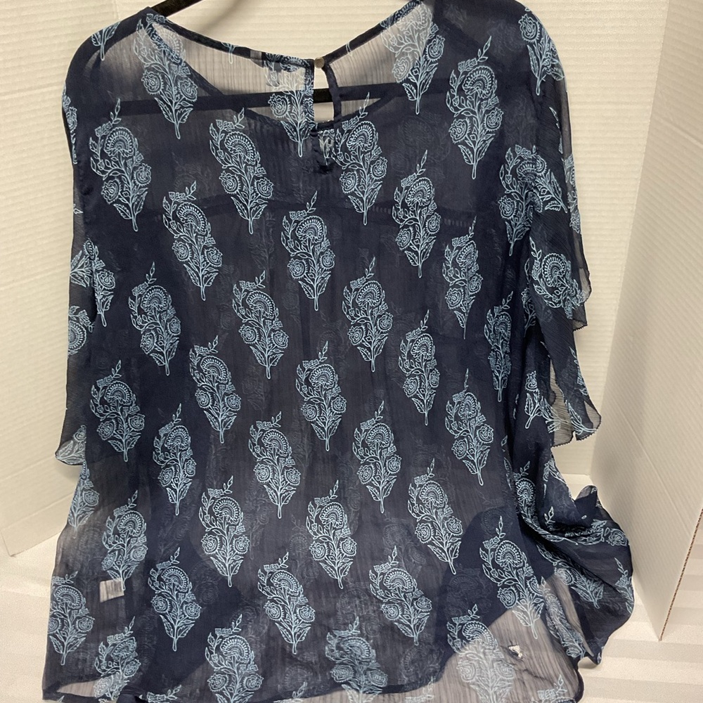 Elegant Navy Blue Paisley Women's Top